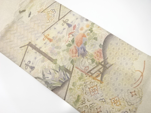 アンティーク　綴れ　屋敷に花鳥模様袋帯（材料）